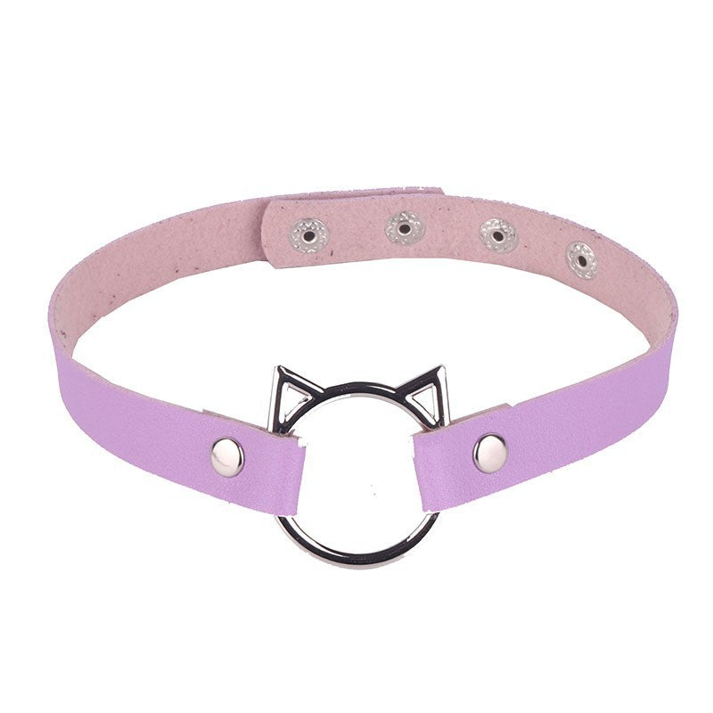 Women's Punk Leather Cat Face Necklet Neckband Short Cute Necklaces