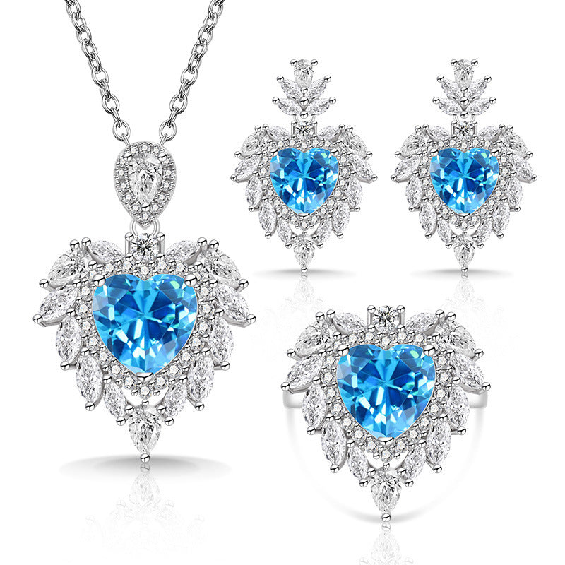 Live Broadcast Colored Gems Advanced Love Heart-shaped Jewelry Set