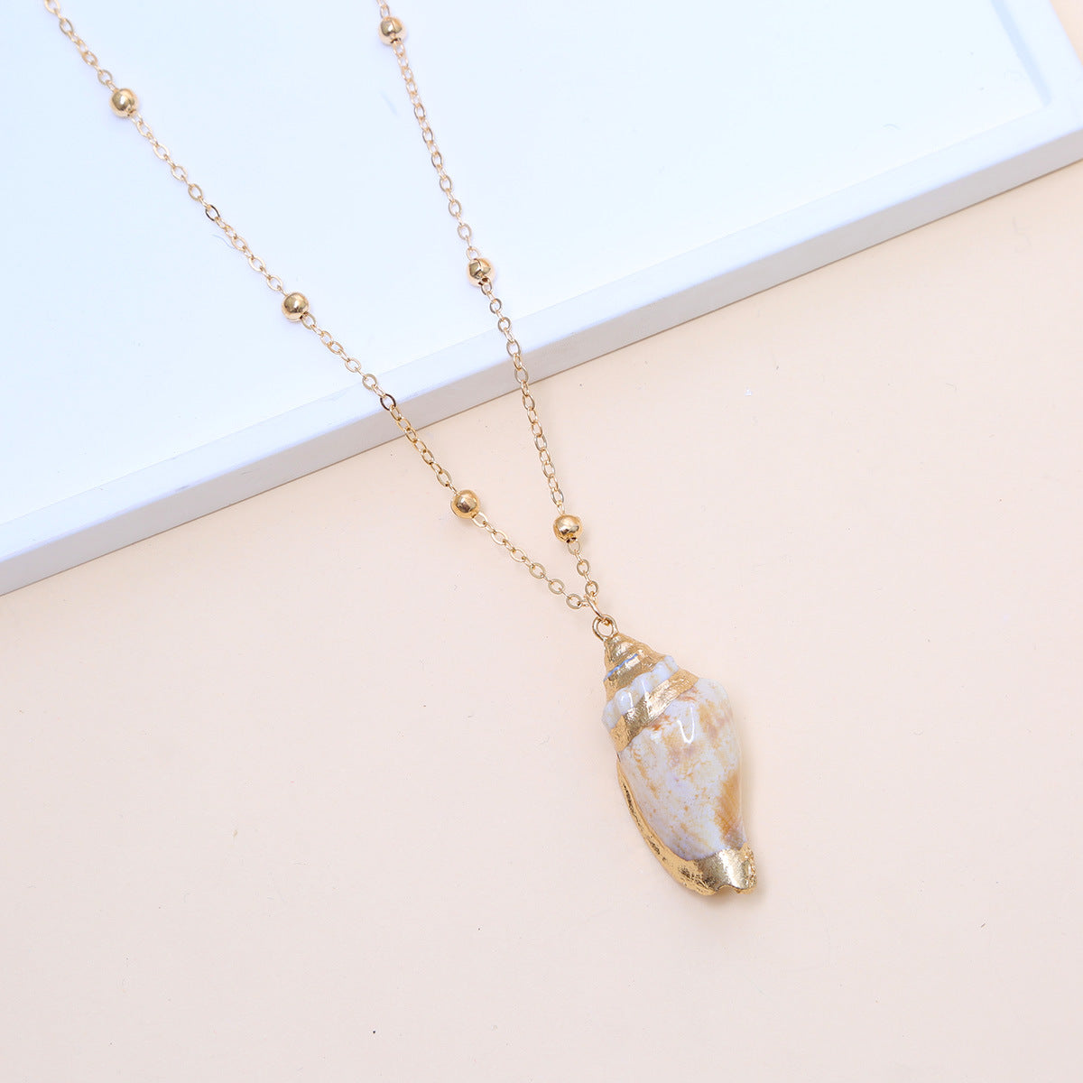 Ball Bead Chain Natural Shell Electroplated Necklace