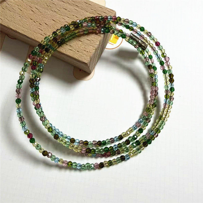 Pink Tourmaline Garnet Faceted Olive Lime Blue Moonlight Long Bracelet