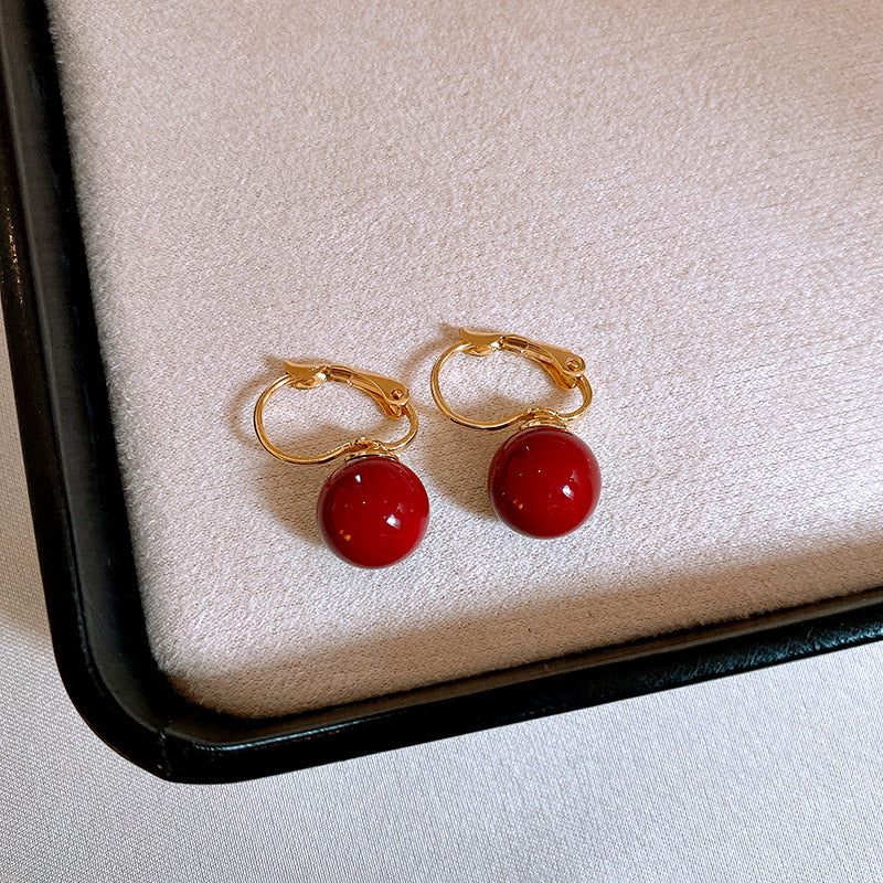 Women's Sier Needle Red Geometric Ear Korean Earrings