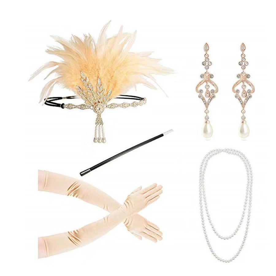 Red Feather Hair Band Masquerade Single Jewelry Set