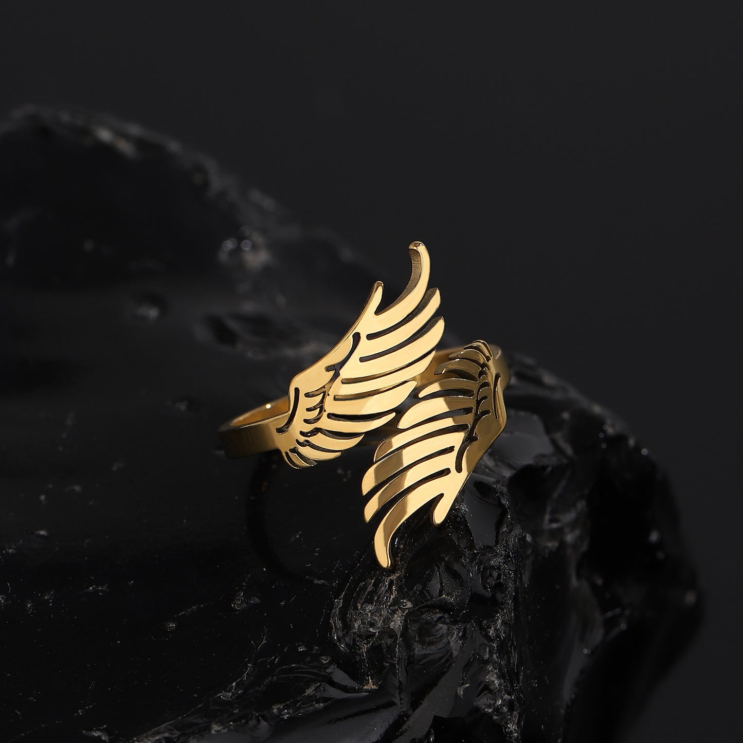 Hip Hop Couple Niche Wings Opening Adjustable Stainless Ring