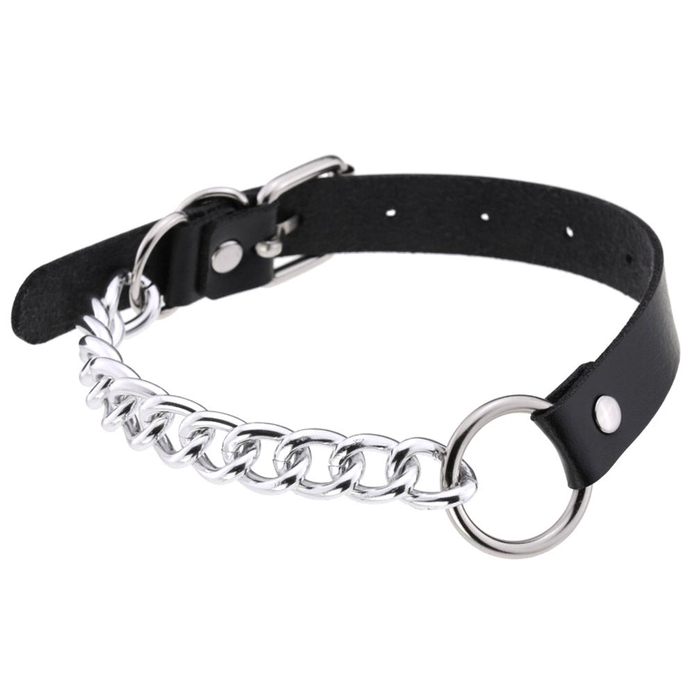 Leather Neckband Punk Metal Stitching Neck Strap Collar