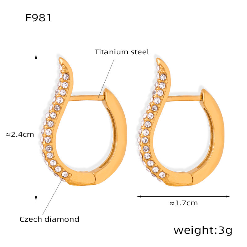 Fashion Simple Personality Geometric Inlaid Colorful Crystals Design Earrings