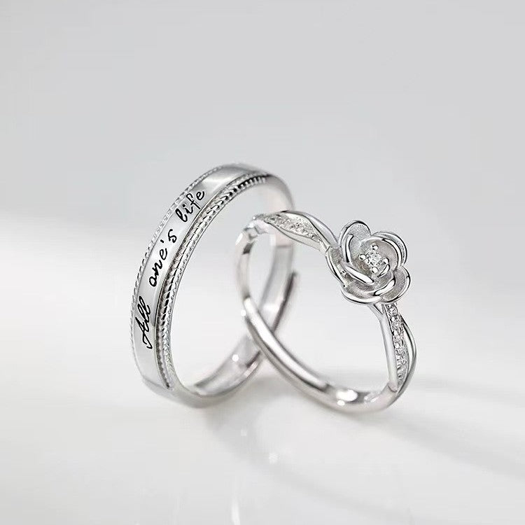 Women's & Men's Sier-plated Rose Prince Couple Light Luxury Ring