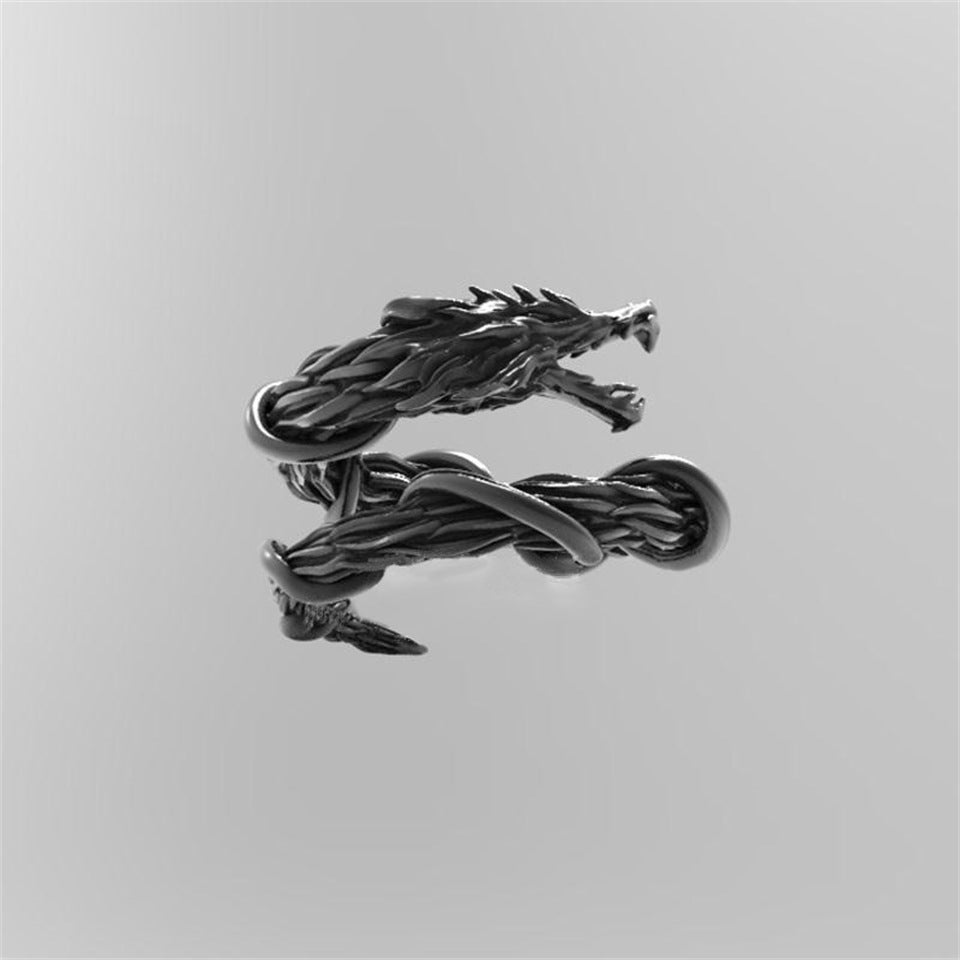 Men's Exquisite Black Dragon Winding Opening Adjustable Gothic Rings