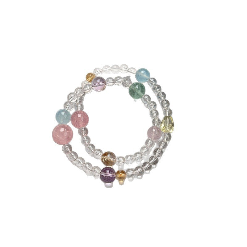 Natural Rainbow Crystal White Pink Aquamarine Bracelets