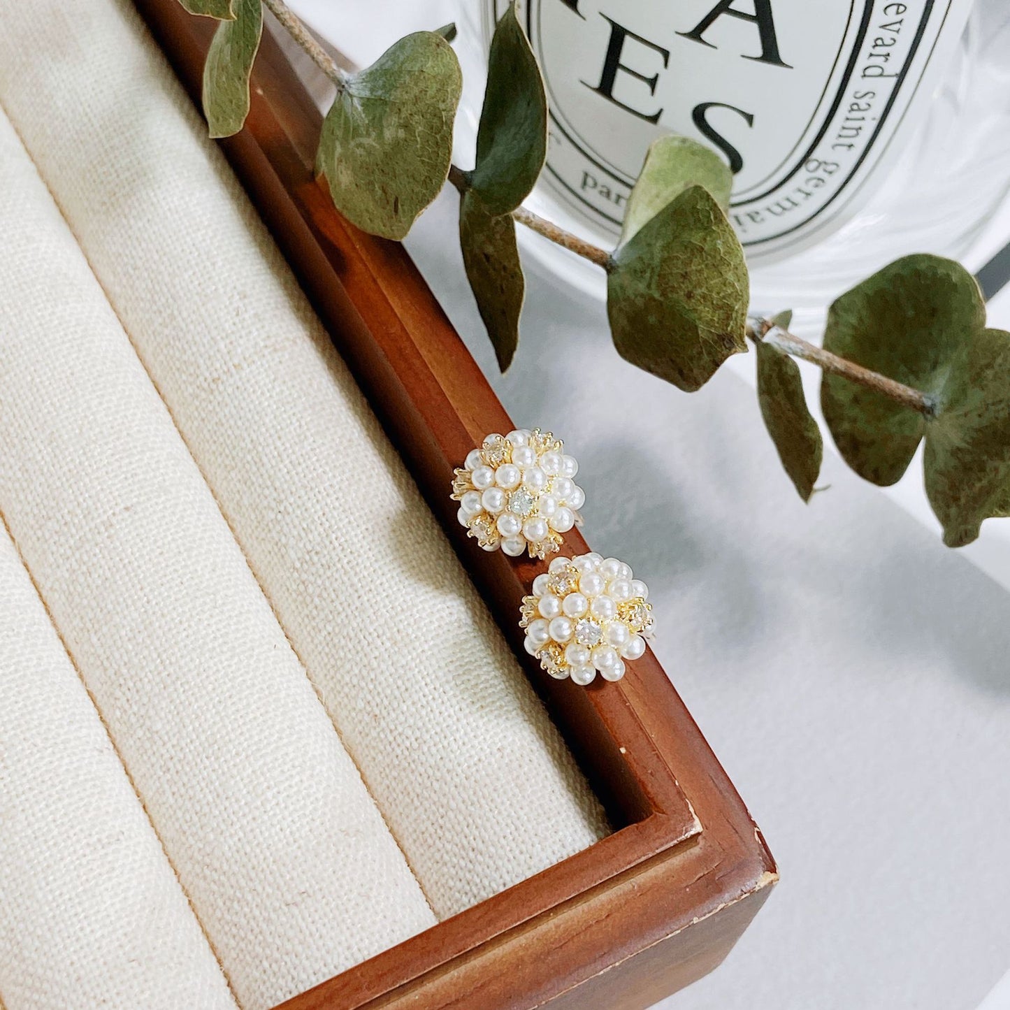 Bridal Bouquet Pearl Diamond Ball Ear Sier Needle Small Refined Rings