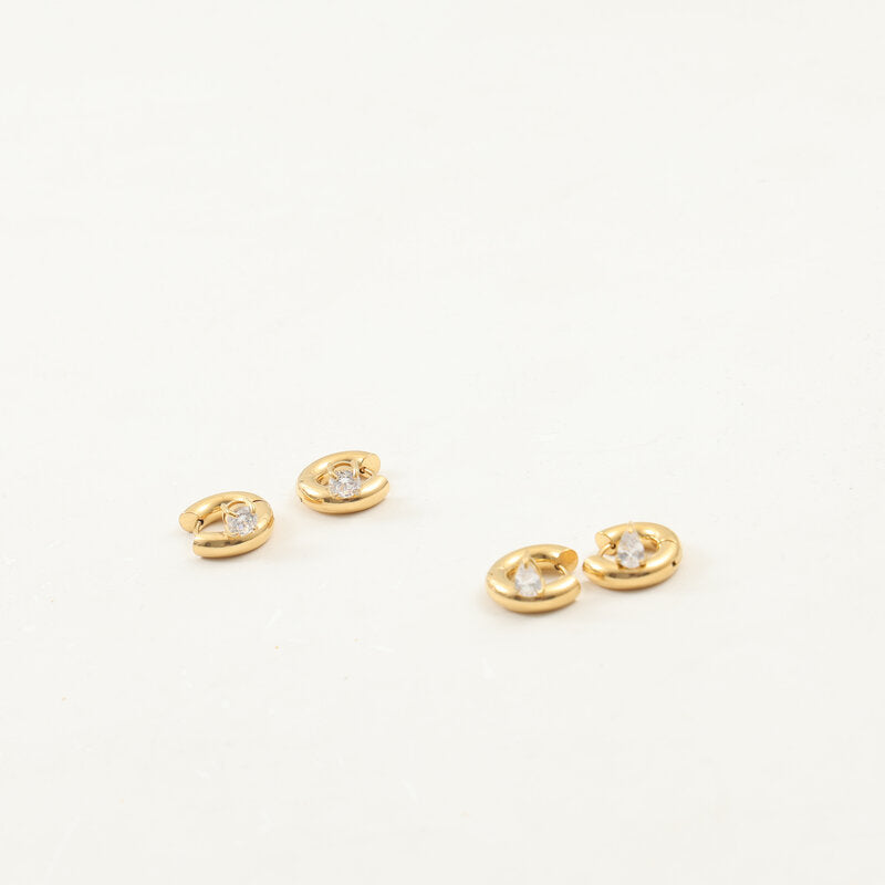 Thick Inlaid Zircon Titanium Steel Gold Stud Earrings