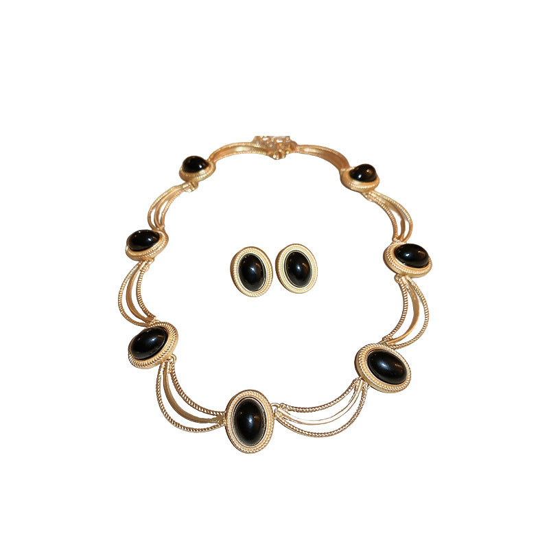 Sier Needle Retro Oval Geometric French Vintage Court Style Jewelry Set