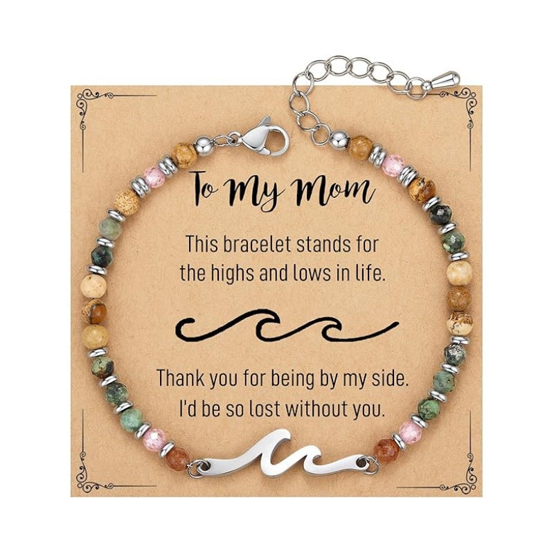 Women's Natural Stone Beaded Cross Lobster Buckle Adjustable Band Bracelet