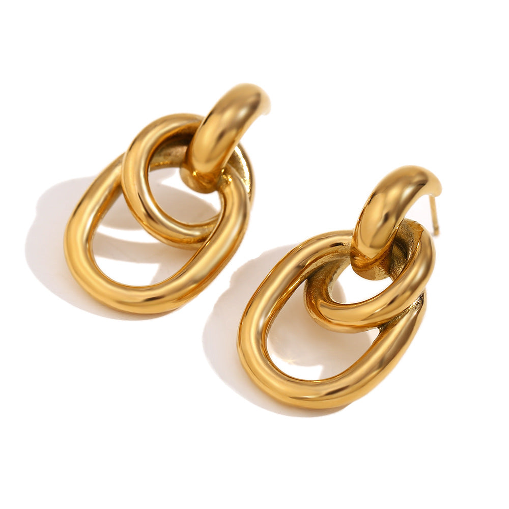 Women's Stainless Steel Gold-plated French O-shaped Winding Geometric Rings