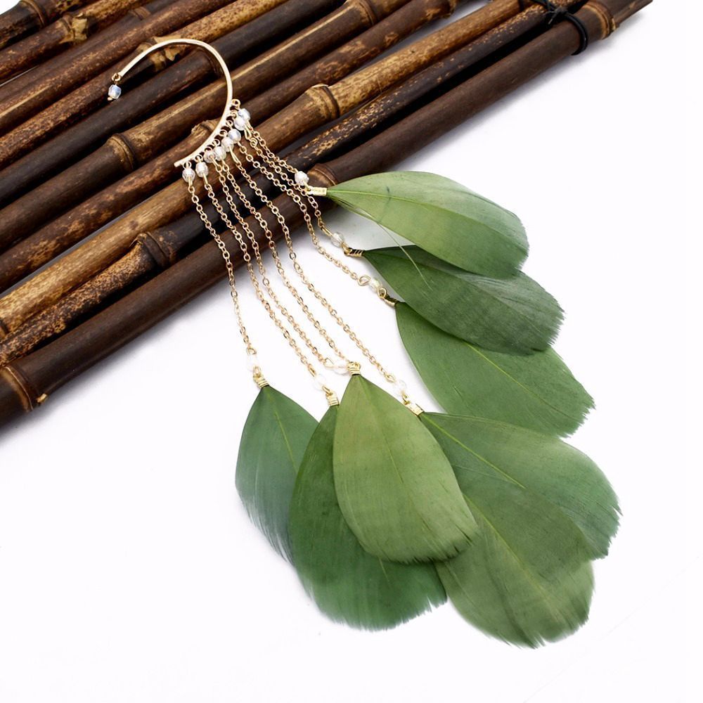 Women's Fairy Exaggerated Bohemian Feather Tassel Long Earrings