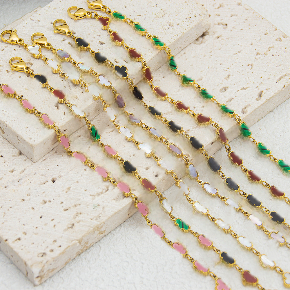 Four Flower Gold Colorful Rhombus Pattern Bracelet