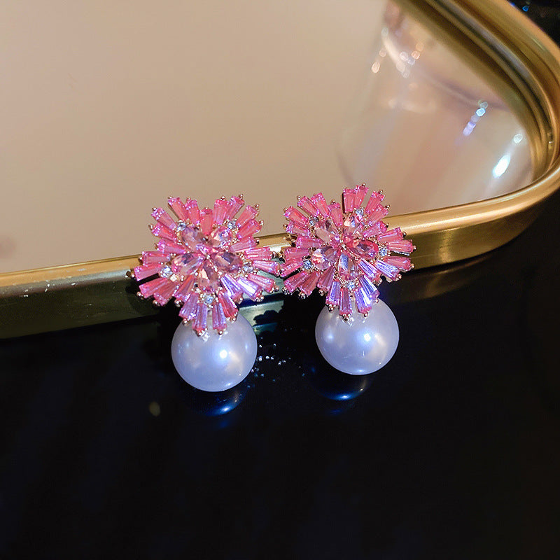 Fashion High-grade Zircon Pearl French Minority Retro Earrings