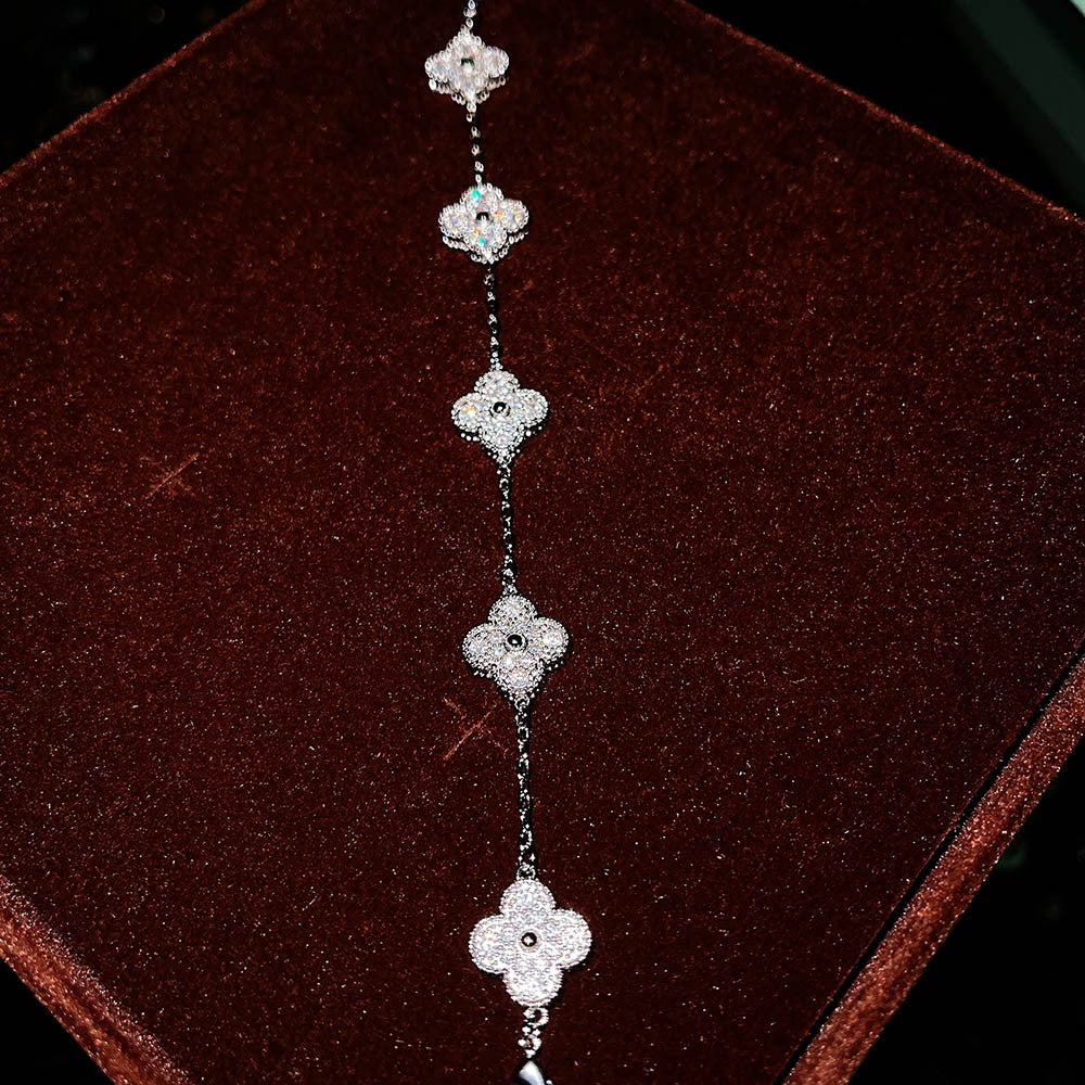 Full Diamond Four-leaf Flower Long Dinner Elegant Jewelry Set