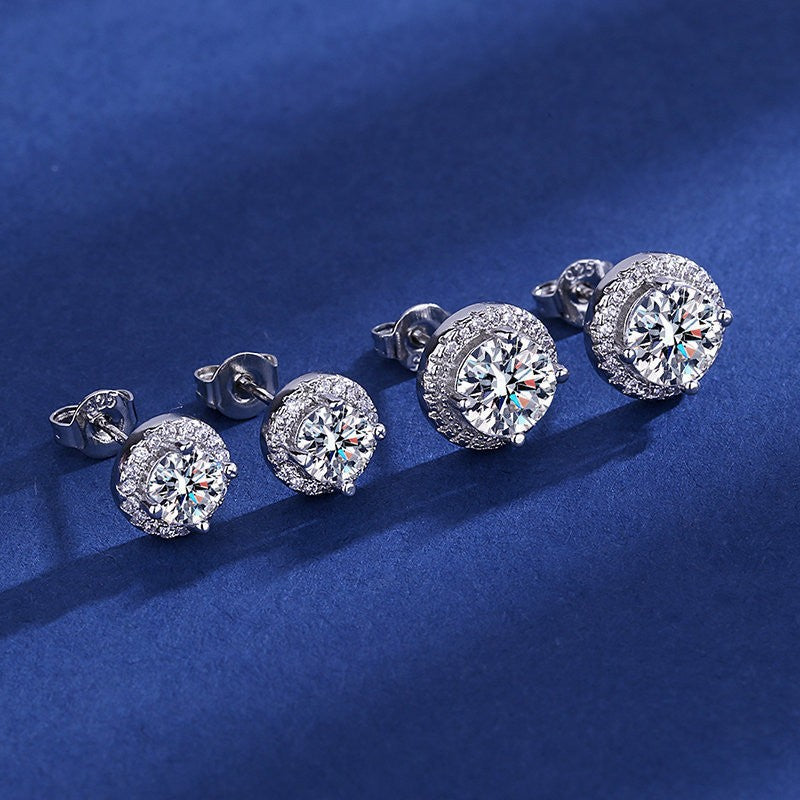 Moissanite Ear Female With Hearts Sterling Earrings