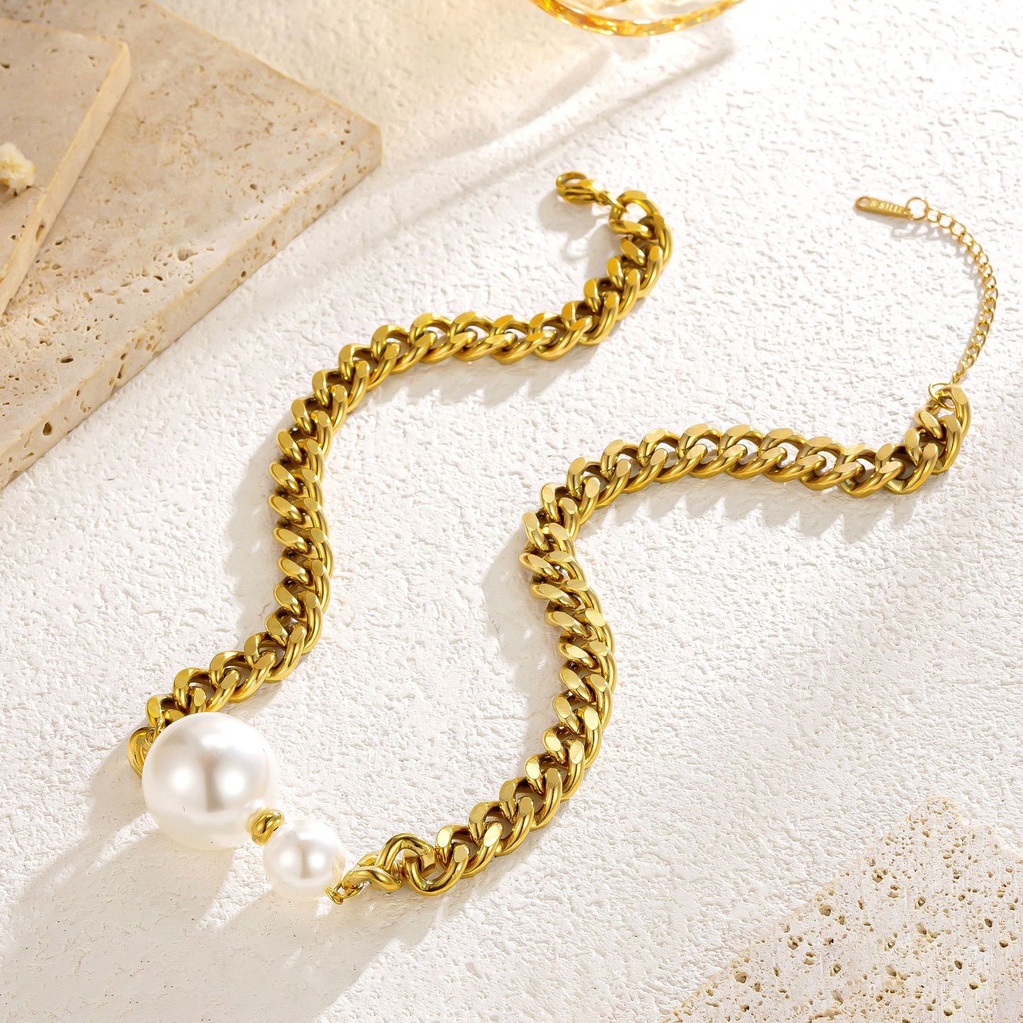 Fashion Personality Size Pearl Grain Connected Gold Metal Necklaces