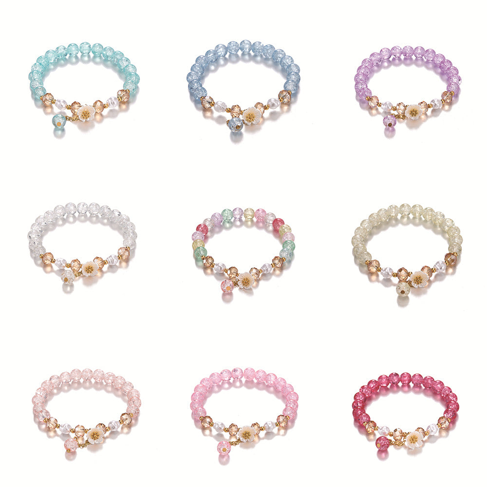 Children's Colored Glaze Glass Chipping Beads Camellia Beaded Bracelets