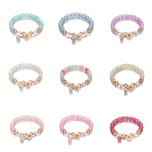 Children's Colored Glaze Glass Chipping Beads Camellia Beaded Bracelets