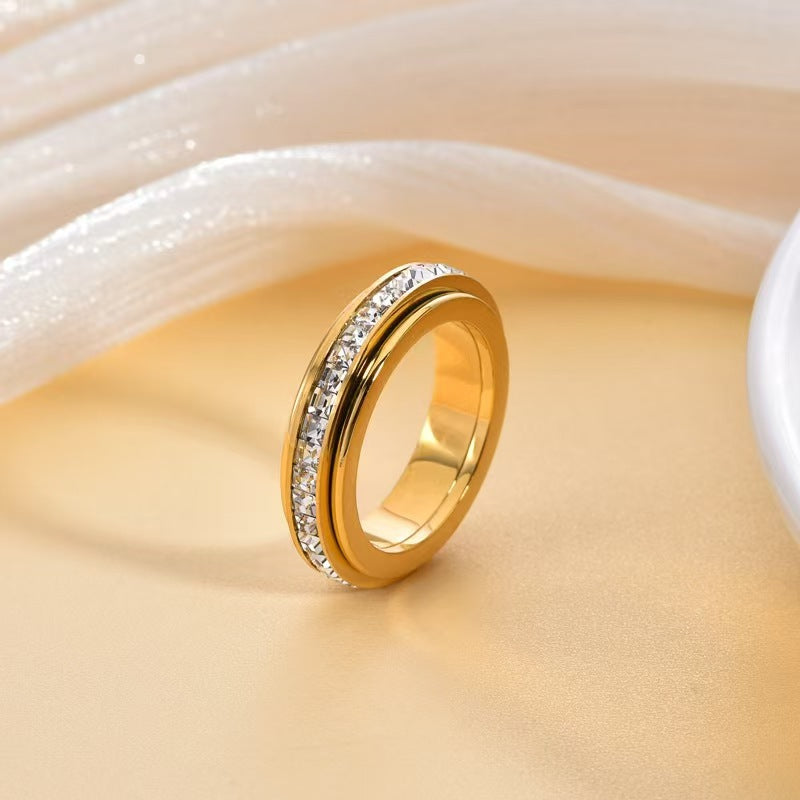 Women's Single Row Diamond Rotatable Plated Inlaid Zircon Ring