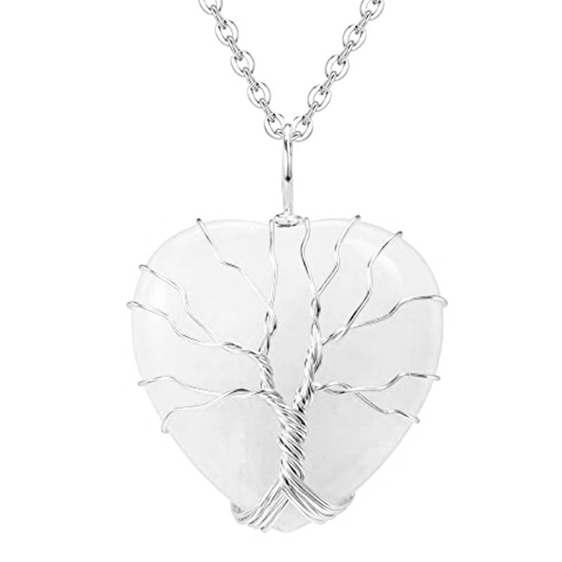 Natural Crystal Stone Heart-shaped Winding Tree Of Life Pendants