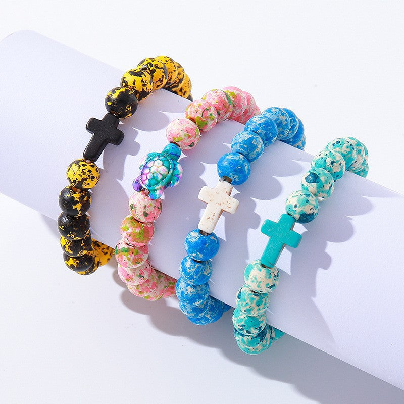 Women's Hand Cross Color Wooden Bead Beaded Bracelet