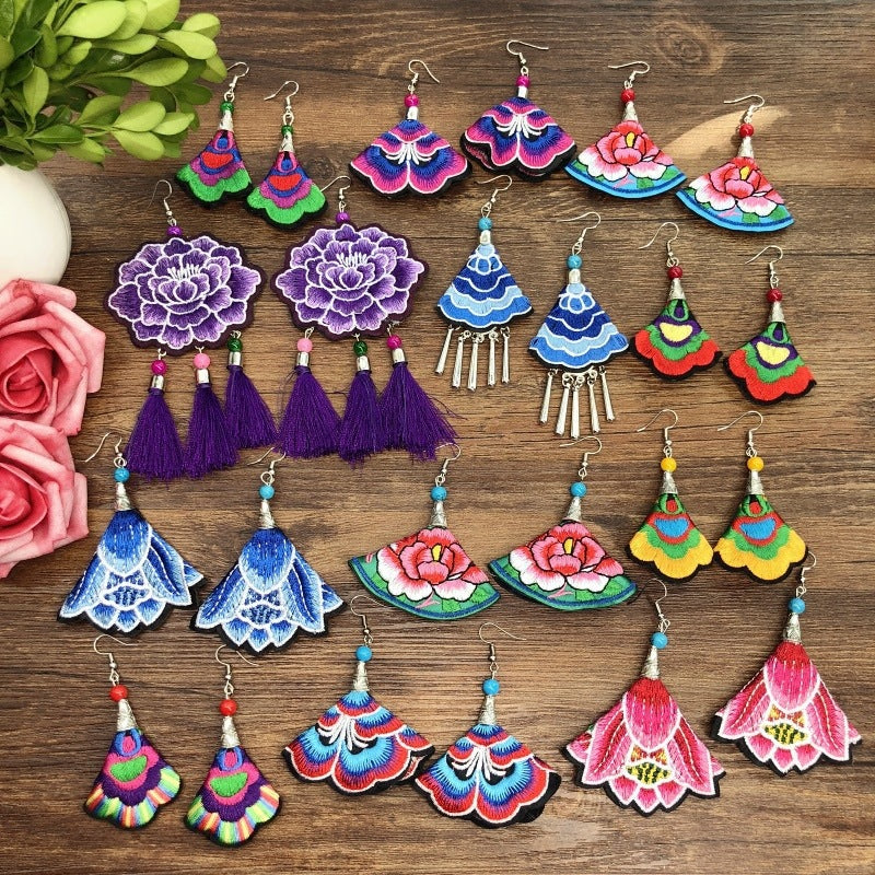 Fabric Yunnan Simple Flower Tassel Female Earrings