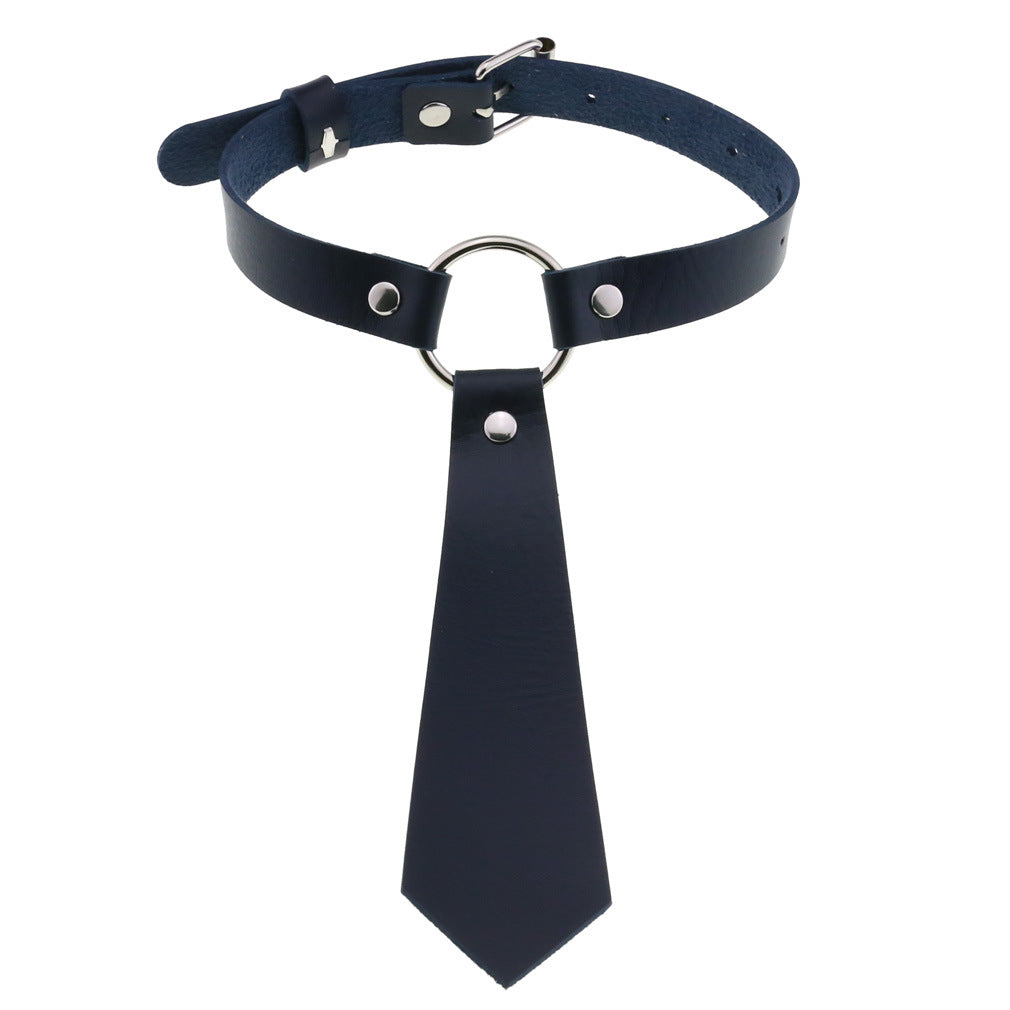 Personality Fashion Leather Bondage Tie Punk Collar