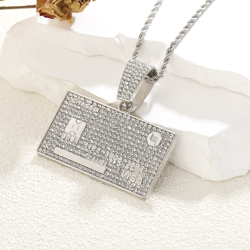 Men's Hip Hop Full Diamond Domineering Bank Card Tag Necklaces