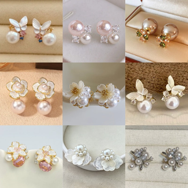 Vintage Pink Butterfly Pearl Small Delicate Stud Earrings