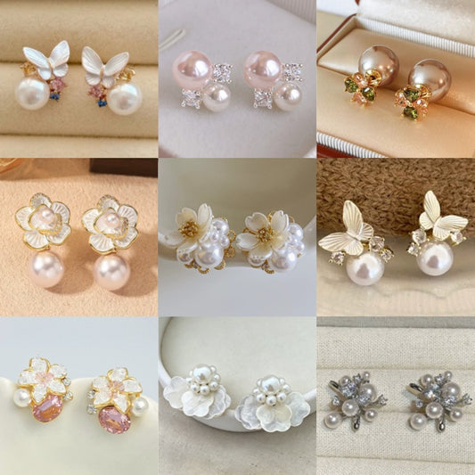 Vintage Pink Butterfly Pearl Small Delicate Stud Earrings