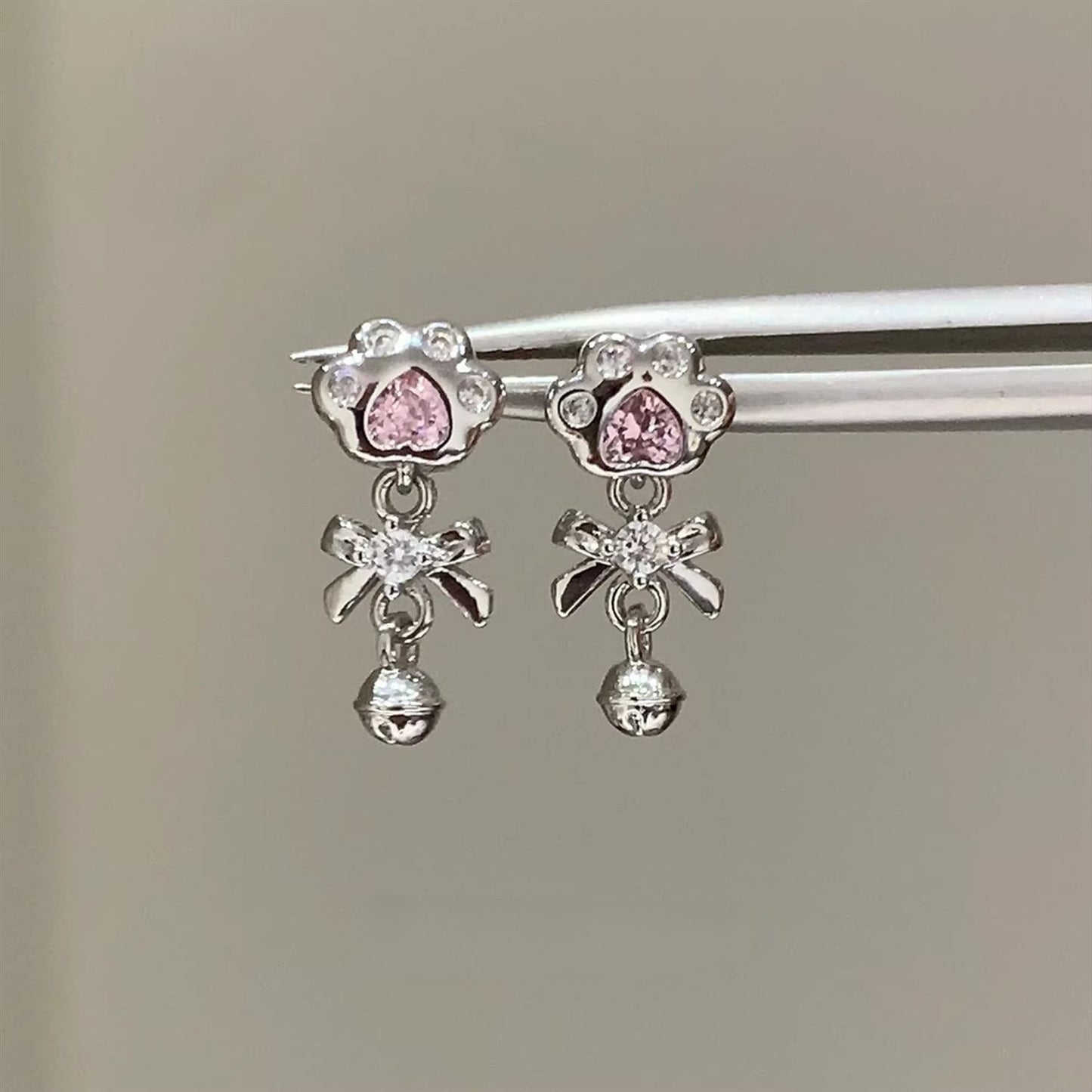 Paw Bell Titanium Steel Ear Cartoon Sweet Cool Unique Alloy Earrings