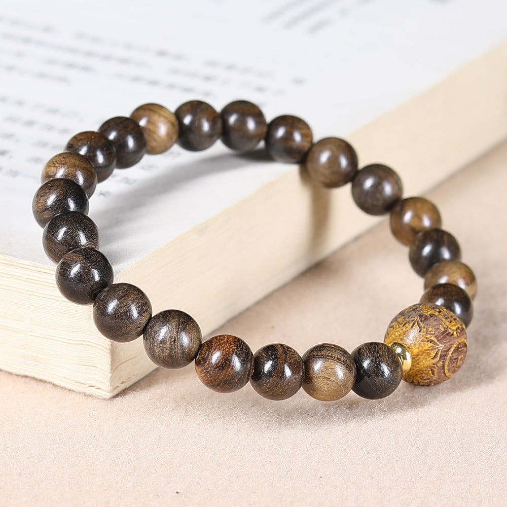 Boxwood Carving Money Drawing Pi Spacer Beads Bracelet