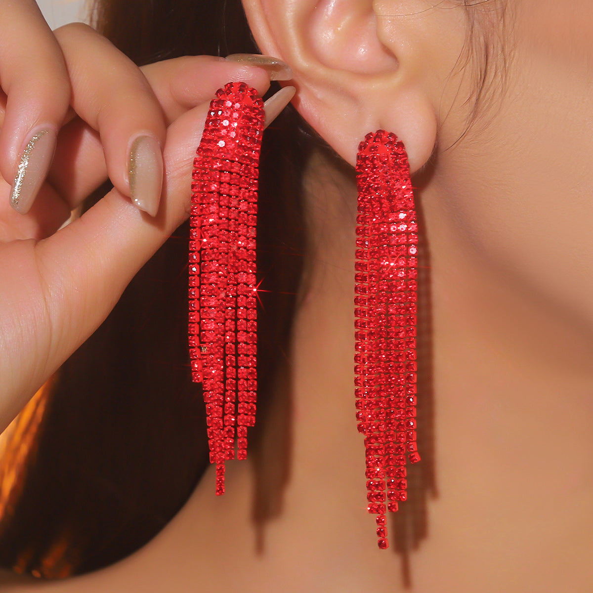 Women's Super Flash Rhinestone Long Fringe High-grade Earrings