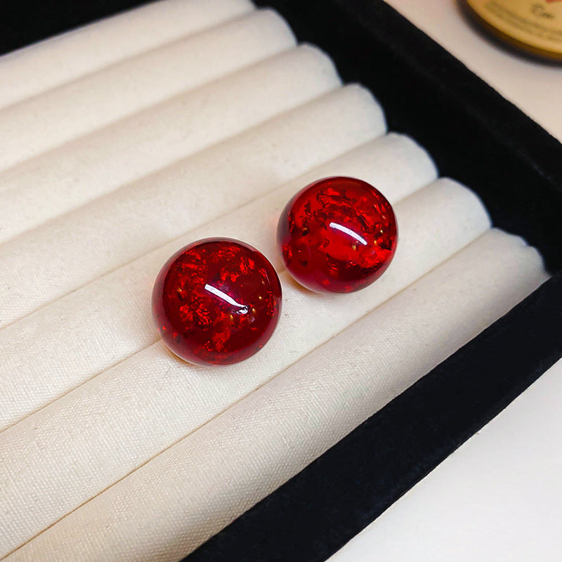 Women's Sier Needle Red Geometric Ear Korean Earrings