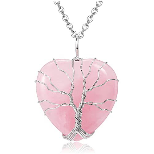Natural Crystal Stone Heart-shaped Winding Tree Of Life Pendants