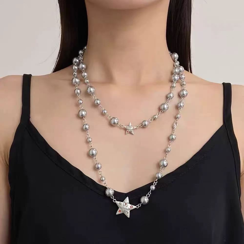 Vintage Beaded Long Twin Niche Clavicle Necklaces