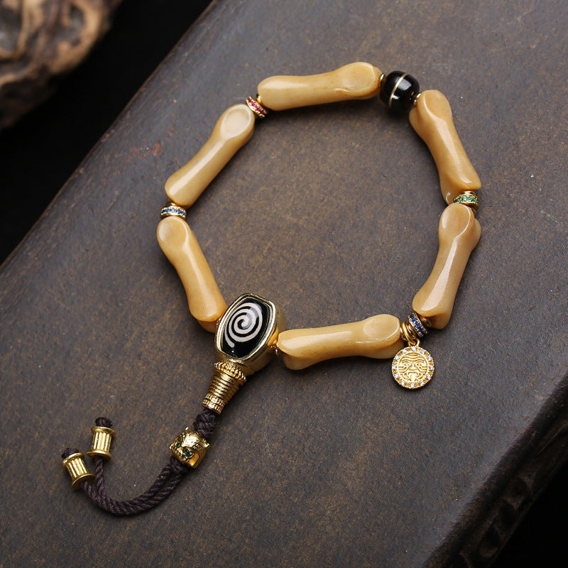 Natural Primary Color Camel Bone Carving High-rise Agate Tibet Beads Bracelet