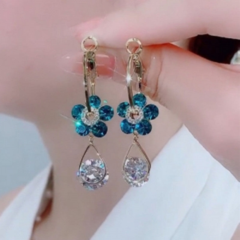 Women's Flower Zircon Trendy Unique Fresh Sweet High Sense Earrings