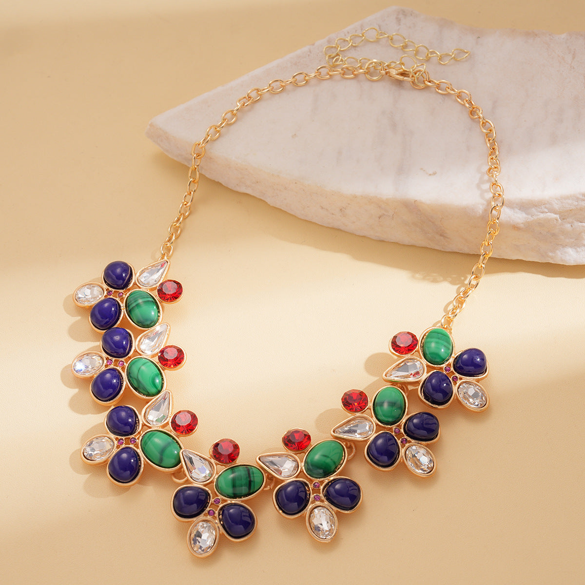 Style Turquoise Blue Diamond Flower Ear Light Luxury Minority Clavicle Necklaces