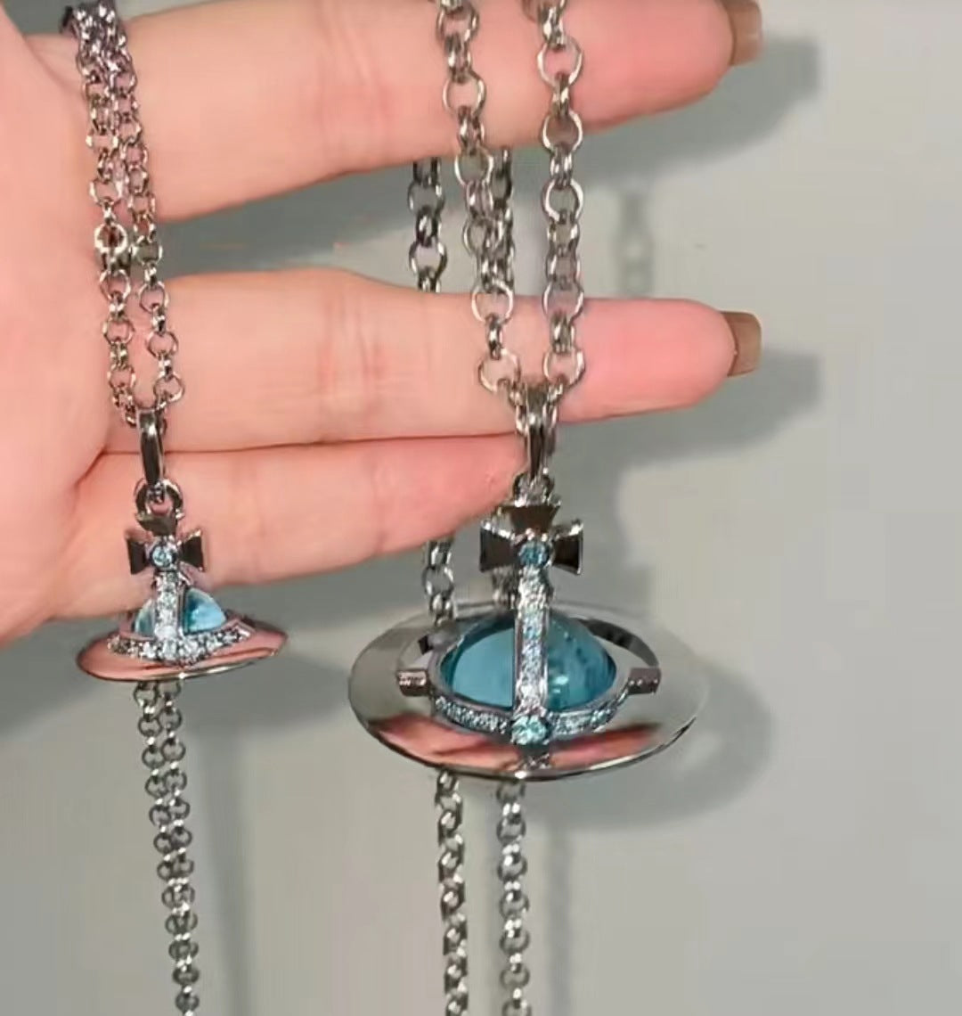 Blue Large Medium Three-dimensional Saturn Ufo Necklaces