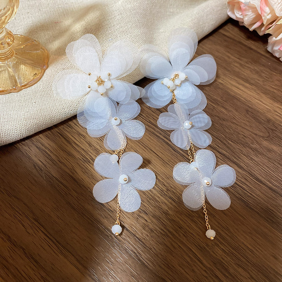 Women's Bead Flower Tassel Light Luxury High-grade Vacation Style Earrings