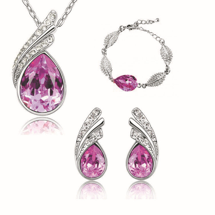 Water Drop Crystal Ear First Three-piece Jewelry Set