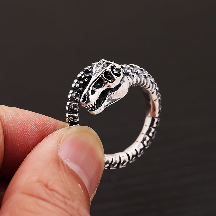 Men's Sier Punk Dinosaur Keel Retro Personalized Opening Faucet Hip Hop Ring