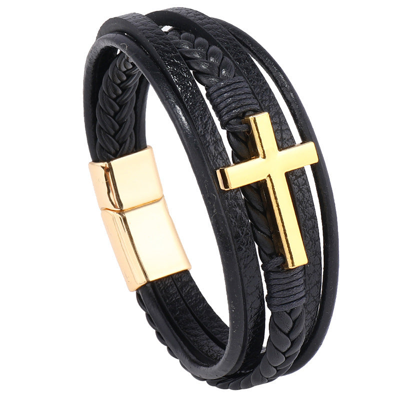 Handmade Woven Cross Decorative Leather Magnetic Bracelets