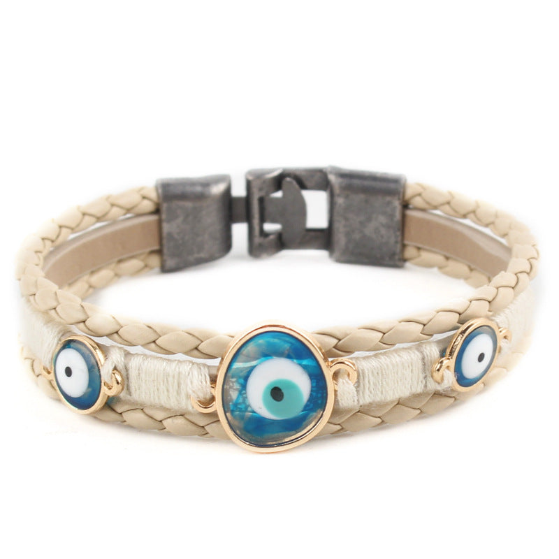 Blue Eyes Leather Cord Hand-woven Turkey Bracelet