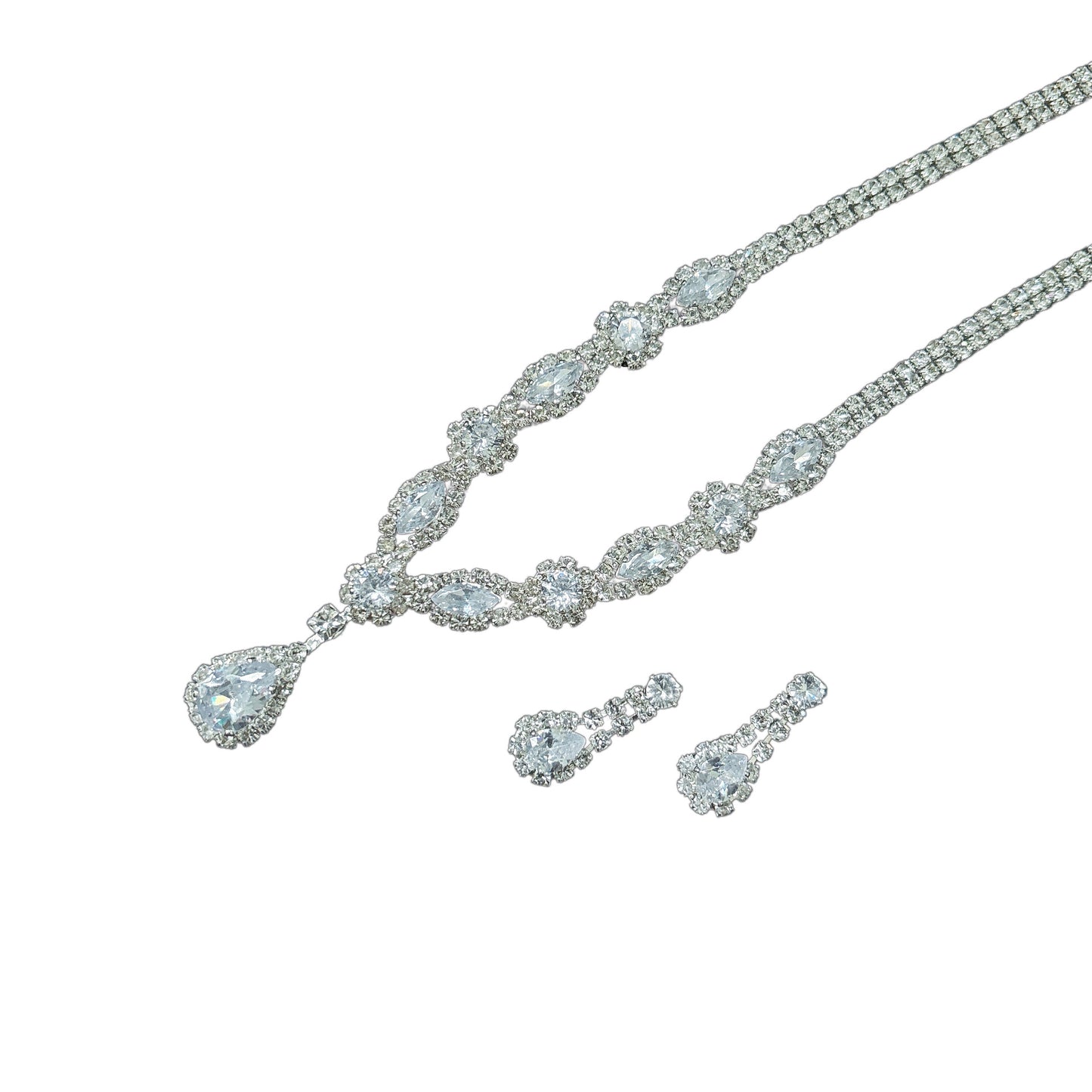 Women's Sier Advanced Elegant Clavicle Chain Water Drop Flower Jewelry Set