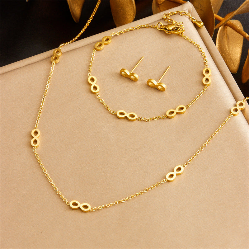 Exquisite Gold-plated Stainless Steel Love Pearl Flower Butterfly Jewelry Set